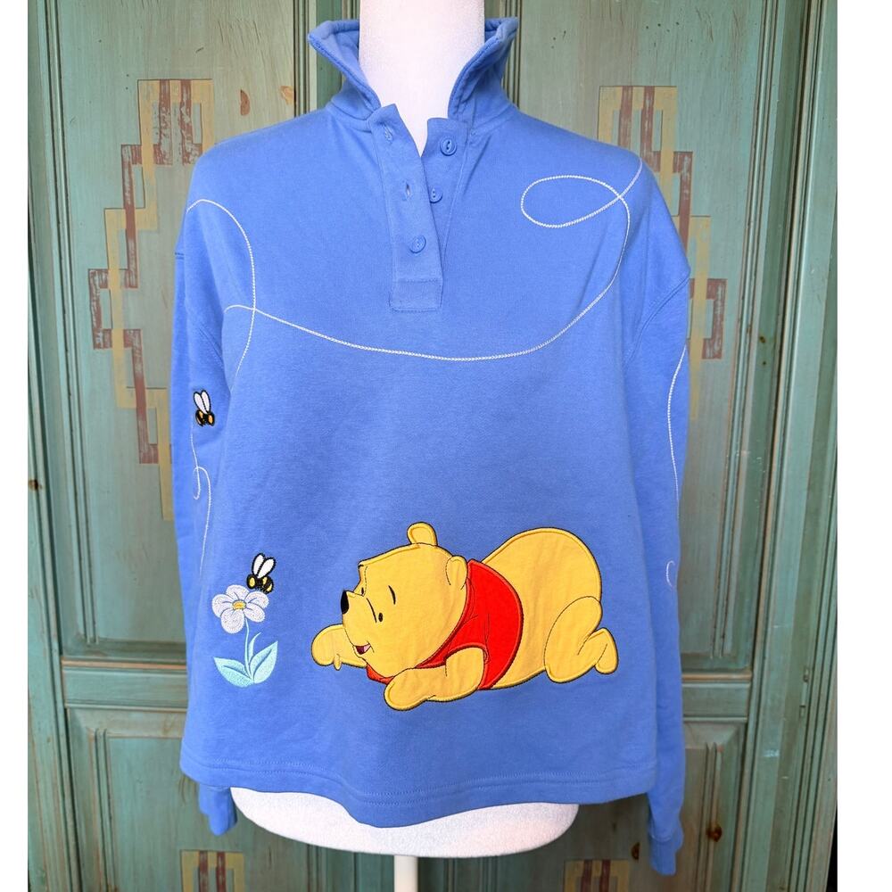 Disney Winnie the Pooh Blue Embroidered Bee Pullover Sweatshirt XS